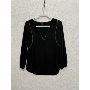 J. Crew Black Long Sleeve V Neck Tassel Detail Blouse Top‎ Women Size 2